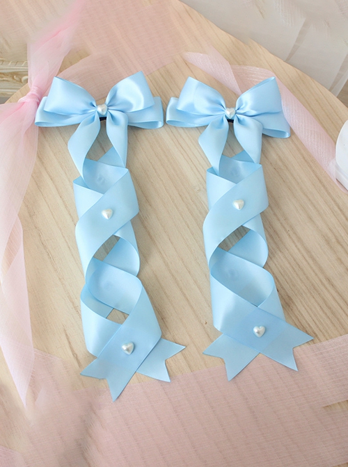 Double Ponytail Cross Tie Bowknot Love Pearl Button Girl Versatile Sweet Lolita Hair Accessories Side Clip