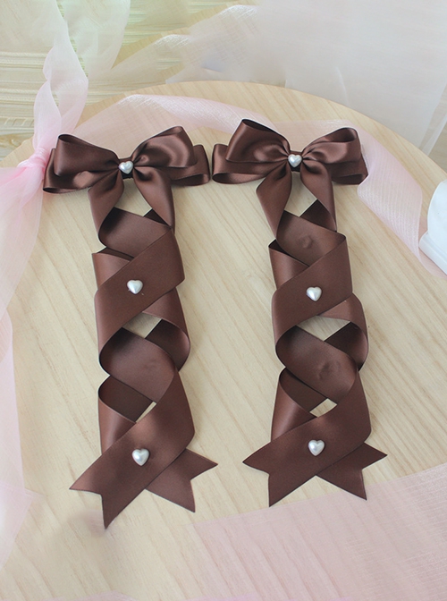 Double Ponytail Cross Tie Bowknot Love Pearl Button Girl Versatile Sweet Lolita Hair Accessories Side Clip