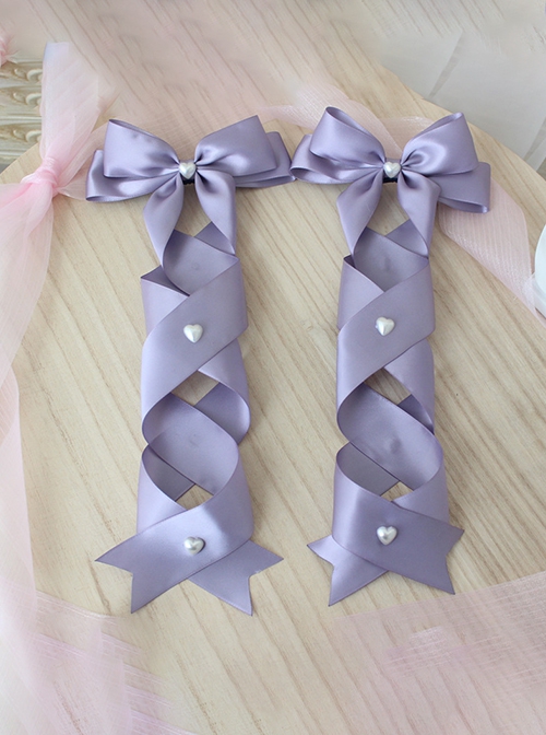 Double Ponytail Cross Tie Bowknot Love Pearl Button Girl Versatile Sweet Lolita Hair Accessories Side Clip