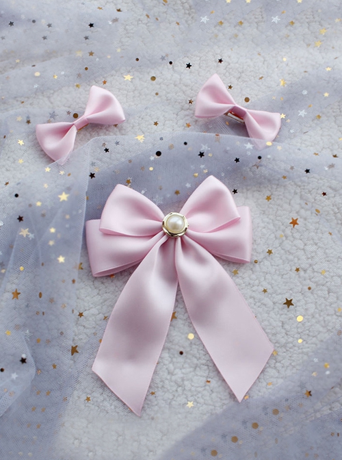 Handmade Pearl Soft Girl Elegant Cute Versatile Sweet Lolita Bowknot Accessories Brooch Set