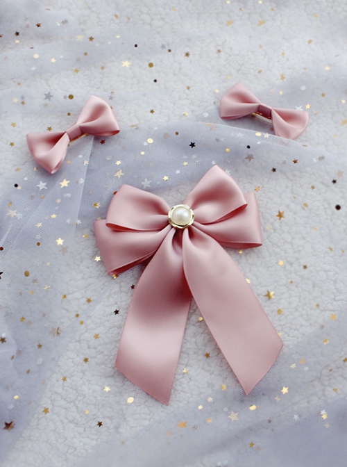 Handmade Pearl Soft Girl Elegant Cute Versatile Sweet Lolita Bowknot Accessories Brooch Set