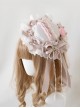 Four Seasons Flower Series Light Pink Rose Pearl Chain Bowknot Wide Ruffles Flower Wedding Classic Lolita Hairpin Hat