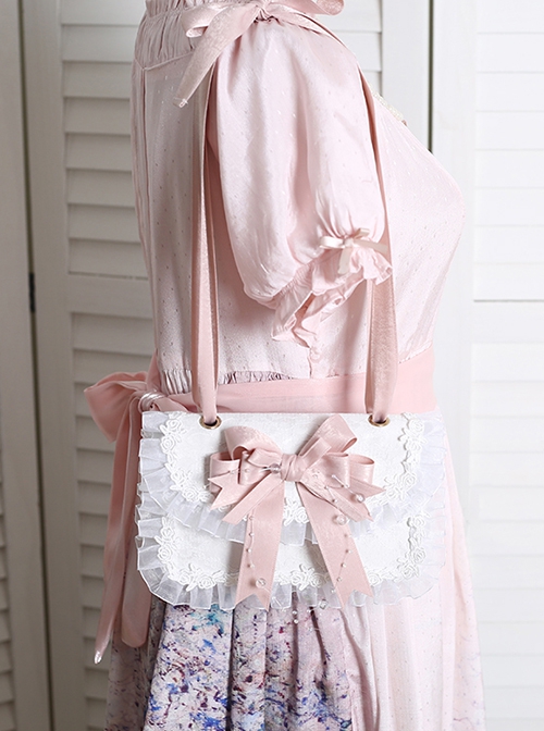 Fairy Style Handmade Doll Sense White Lace Satin Bowknot Sweet Lolita Pearl Chain Shoulder Handbag