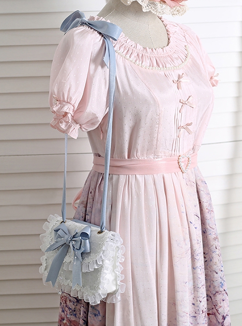 Fairy Style Handmade Doll Sense White Lace Satin Bowknot Sweet Lolita Pearl Chain Shoulder Handbag