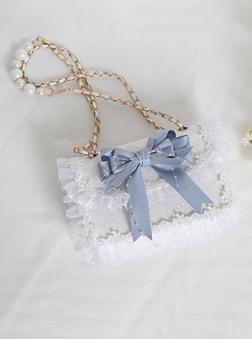 Fairy Style Handmade Doll Sense White Lace Satin Bowknot Sweet Lolita Pearl Chain Shoulder Handbag