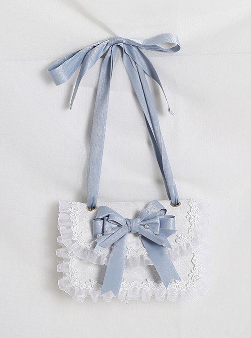 Fairy Style Handmade Doll Sense White Lace Satin Bowknot Sweet Lolita Pearl Chain Shoulder Handbag