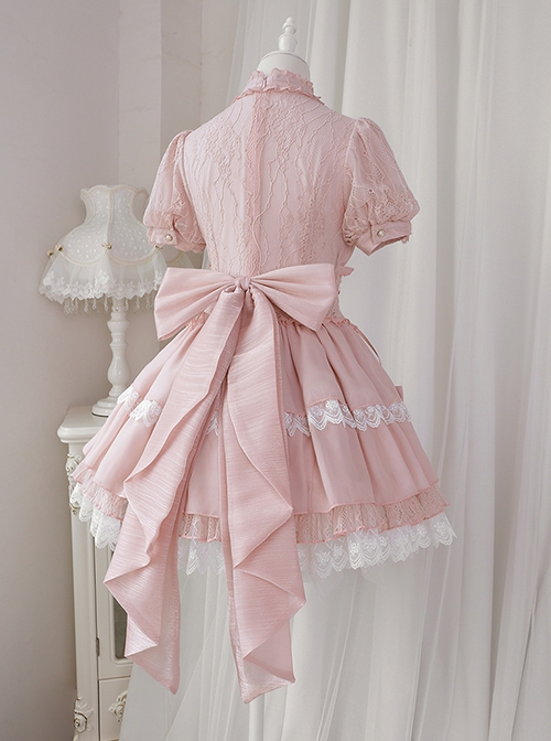 Cross Dream Series Barbie Style Ballet Pink Doll Sense Butterfly Lace Sweet Lolita Short Sleeve Dress OP