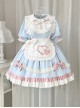 Cute Girly Loving Heart Doll Collar Maid Low Saturate Pink Blue Big Bowknot Sweet Lolita Puff Sleeves Princess Dress