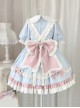 Cute Girly Loving Heart Doll Collar Maid Low Saturate Pink Blue Big Bowknot Sweet Lolita Puff Sleeves Princess Dress