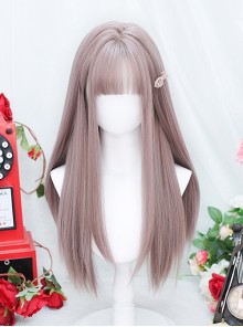 Taro Purple Internet Celebrity Full Head JK Flat Bangs Sweet Lolita Internal Buckle Long Straight Hair Wig