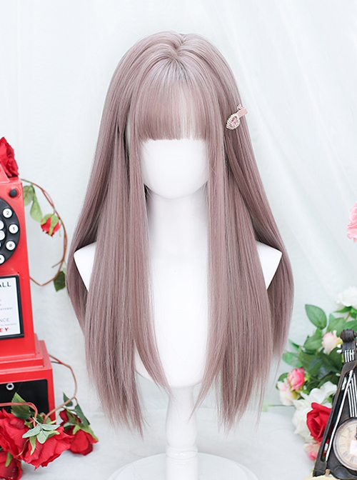 Taro Purple Internet Celebrity Full Head JK Flat Bangs Sweet Lolita Internal Buckle Long Straight Hair Wig