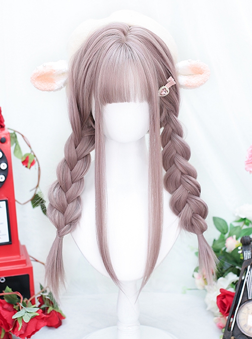 Taro Purple Internet Celebrity Full Head JK Flat Bangs Sweet Lolita Internal Buckle Long Straight Hair Wig