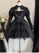 Dark Night Law Girl High Waist Silver Chain Sharp Corners Lapel Gothic Lolita Puff Long Sleeve Dress OP