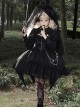 Dark Night Law Girl High Waist Silver Chain Sharp Corners Lapel Gothic Lolita Puff Long Sleeve Dress OP