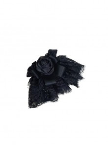 Handmade Dark Black Mesh Yarn Rose Gothic Lolita Lace Brooch Flower Pill Versatile Accessory