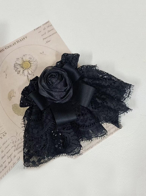 Handmade Dark Black Mesh Yarn Rose Gothic Lolita Lace Brooch Flower Pill Versatile Accessory