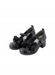 Cute Patent Leather Round Toe French Style Lace Up Bowknot Graceful Lolita Mary Jane Medium Heel Shoes