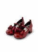 Cute Patent Leather Round Toe French Style Lace Up Bowknot Graceful Lolita Mary Jane Medium Heel Shoes