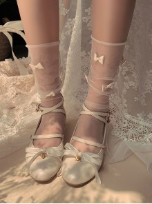 Elegant Beautiful Thin Light Translucent Mesh Yarn Small Bowknots Fairies Pile Socks