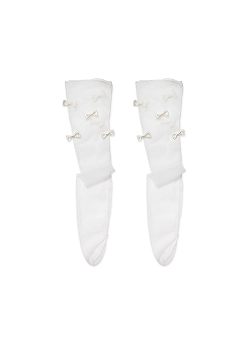 Elegant Beautiful Thin Light Translucent Mesh Yarn Small Bowknots Fairies Pile Socks