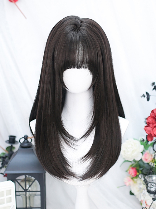 Black Long Straight Brown Simulate Nature Ladylike Temperament Daily Classic Lolita Full Head Wig