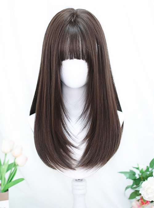 Black Long Straight Brown Simulate Nature Ladylike Temperament Daily Classic Lolita Full Head Wig