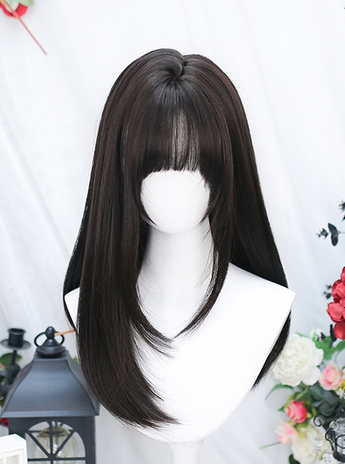 Black Long Straight Brown Simulate Nature Ladylike Temperament Daily Classic Lolita Full Head Wig