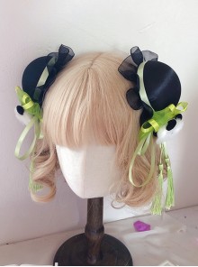 Chinese Style Lolita Chunli Cute Panda Bowknot Meatball Head Cheongsam Fringe Hairpin