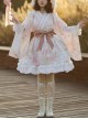 Japanese Style Bean Paste Pink Cute Loose Long Sleeves Bathrobe Sakura Print Ruffles Sweet Lolita Kimono Dress