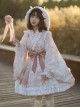 Japanese Style Bean Paste Pink Cute Loose Long Sleeves Bathrobe Sakura Print Ruffles Sweet Lolita Kimono Dress