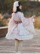 Japanese Style Bean Paste Pink Cute Loose Long Sleeves Bathrobe Sakura Print Ruffles Sweet Lolita Kimono Dress