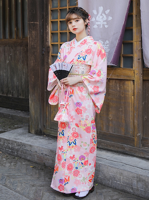 Cute Yukata Season Cherry Kawaii Style Formal Pink Japanese Kimono Wear Improved Fashion Blossom Sakura