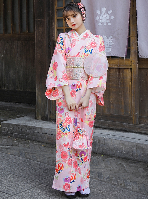 Cherry Blossom Season Cute Pink Sakura Japanese Style Formal Wear Kawaii  Fashion Improved Kimono Yukata