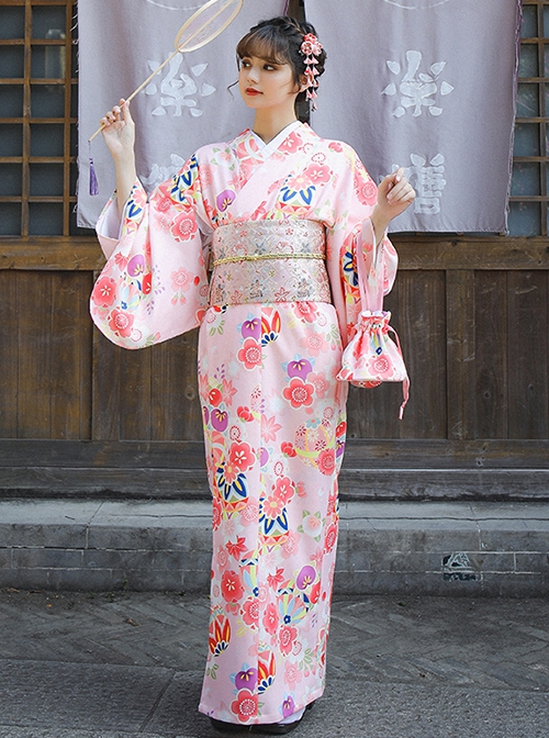 Cherry Blossom Season Cute Pink Sakura Japanese Style Formal Wear Kawaii Fashion Improved Kimono Yukata