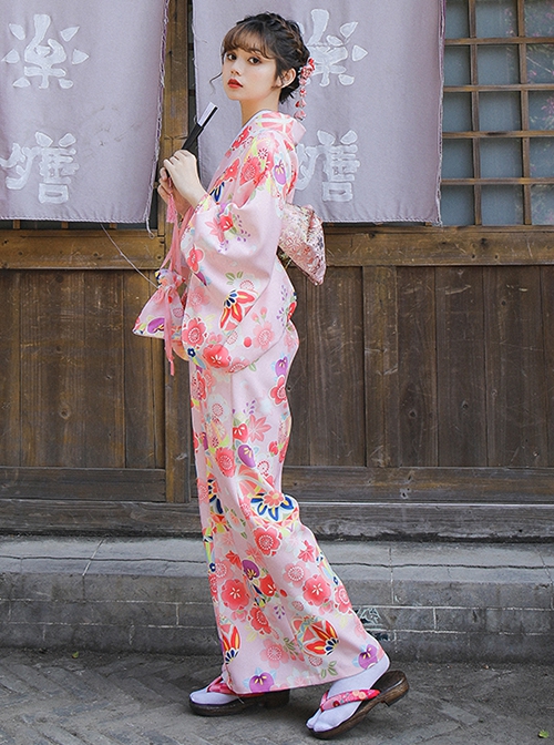 Cherry Blossom Season Cute Pink Sakura Japanese Style Formal Wear Kawaii Fashion Improved Kimono Yukata