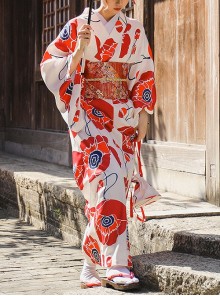 Japanese Style Literary Retro Red Big Flowers Bright Elegant Bathrobe Kawaii Fashion Improved Kimono