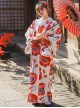 Japanese Style Literary Retro Red Big Flowers Bright Elegant Bathrobe Kawaii Fashion Improved Kimono