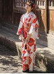 Japanese Style Literary Retro Red Big Flowers Bright Elegant Bathrobe Kawaii Fashion Improved Kimono