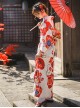 Japanese Style Literary Retro Red Big Flowers Bright Elegant Bathrobe Kawaii Fashion Improved Kimono