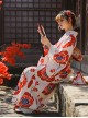 Japanese Style Literary Retro Red Big Flowers Bright Elegant Bathrobe Kawaii Fashion Improved Kimono