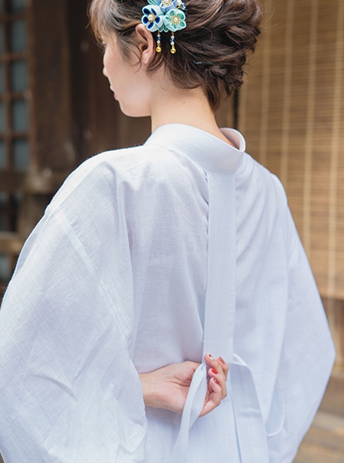 Autumn Winter M Size White Inner Layer Japanese Style Women Yukata Kimono Kawaii Fashion Classic Formal Bottoming Shirt