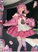 Little Strawberry Series Rose Pink Sweet Lolita Japanese Style Cute Little Apron Long Sleeves Fluffy Cake Skirt Shirt Set