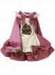 Little Strawberry Series Rose Pink Sweet Lolita Japanese Style Cute Little Apron Long Sleeves Fluffy Cake Skirt Shirt Set