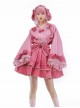 Little Strawberry Series Rose Pink Sweet Lolita Japanese Style Cute Little Apron Long Sleeves Fluffy Cake Skirt Shirt Set