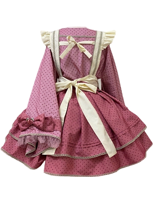 Little Strawberry Series Rose Pink Sweet Lolita Japanese Style Cute Little Apron Long Sleeves Fluffy Cake Skirt Shirt Set