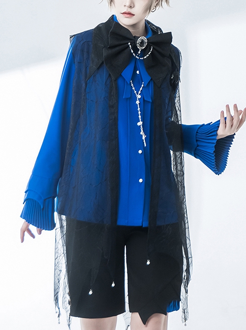 Phantom Series Prince Style Ouji Fashion Pointed Collar Klein Blue Small Round Button Female Long Sleeves Shirt