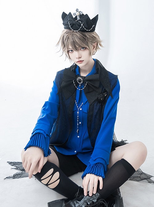 Phantom Series Prince Style Ouji Fashion Pointed Collar Klein Blue Small Round Button Female Long Sleeves Shirt