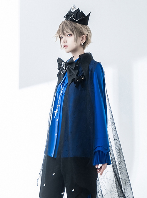 Phantom Series Prince Style Ouji Fashion Pointed Collar Klein Blue Small Round Button Female Long Sleeves Shirt