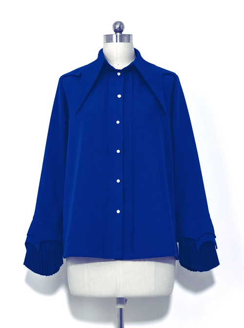 Phantom Series Prince Style Ouji Fashion Pointed Collar Klein Blue Small Round Button Female Long Sleeves Shirt