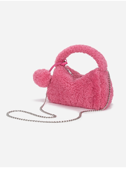 Autumn Winter Cylinder Package Shape Lively High Saturation Fur Ball Pendant Furry Kawaii Fashion Handbag Crossbody Bag